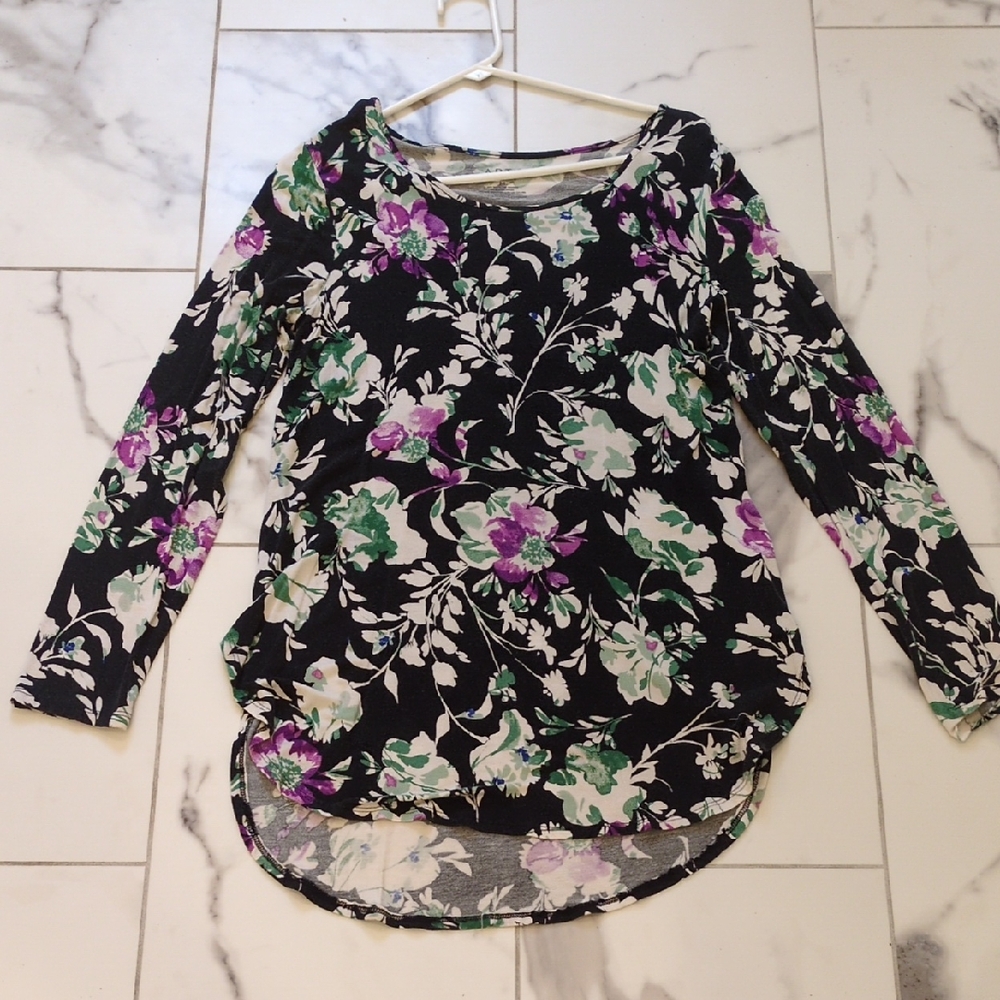 Apt. 9 Black Floral Long Sleeve Tunic